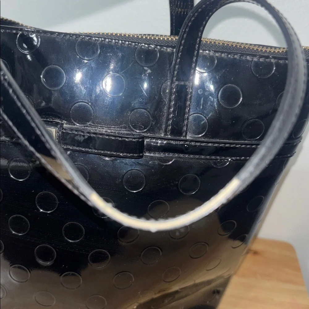 Kate Spade Jeralyn Camellia Tote Black Patent Leather Polkadot Two Handle Y2K